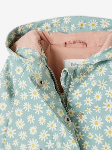 Regenjas met capuchon babymeisje ecru+zeegroen met print - vertbaudet enfant 