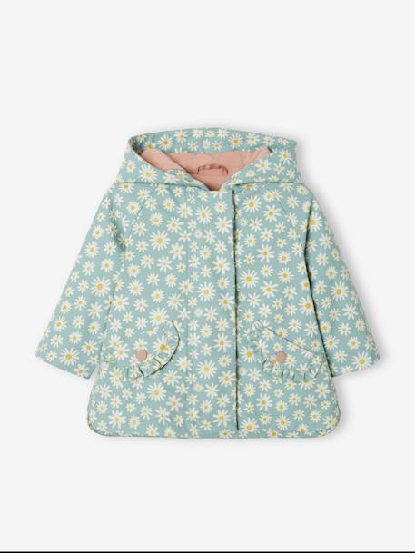 Regenjas met capuchon babymeisje ecru+zeegroen met print - vertbaudet enfant 