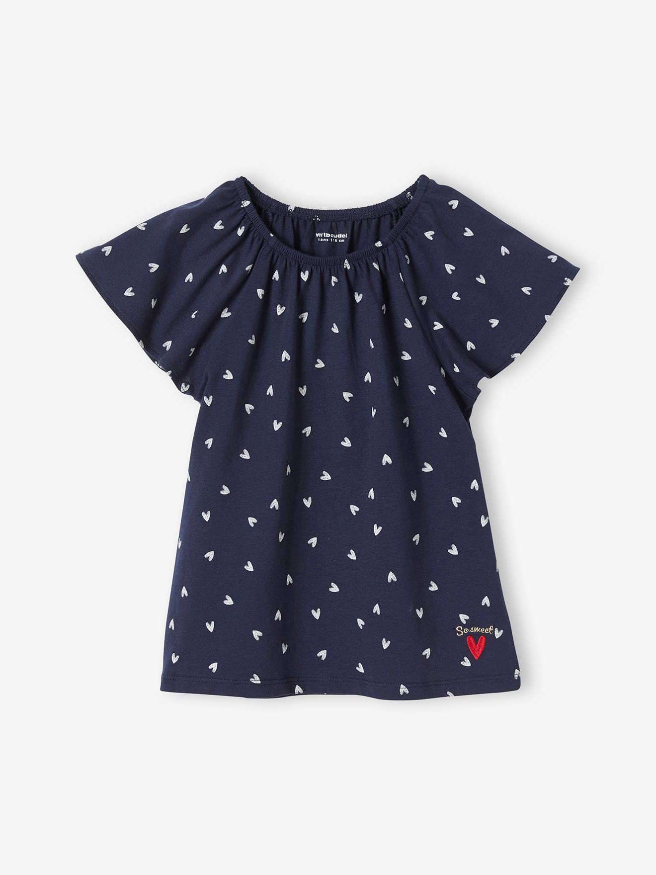 T-shirt meisjes met print en vlindermouwen blauw