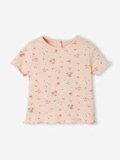 Baby-T-shirt, souspull-Babyshirt met bloemen in geribbeld tricot