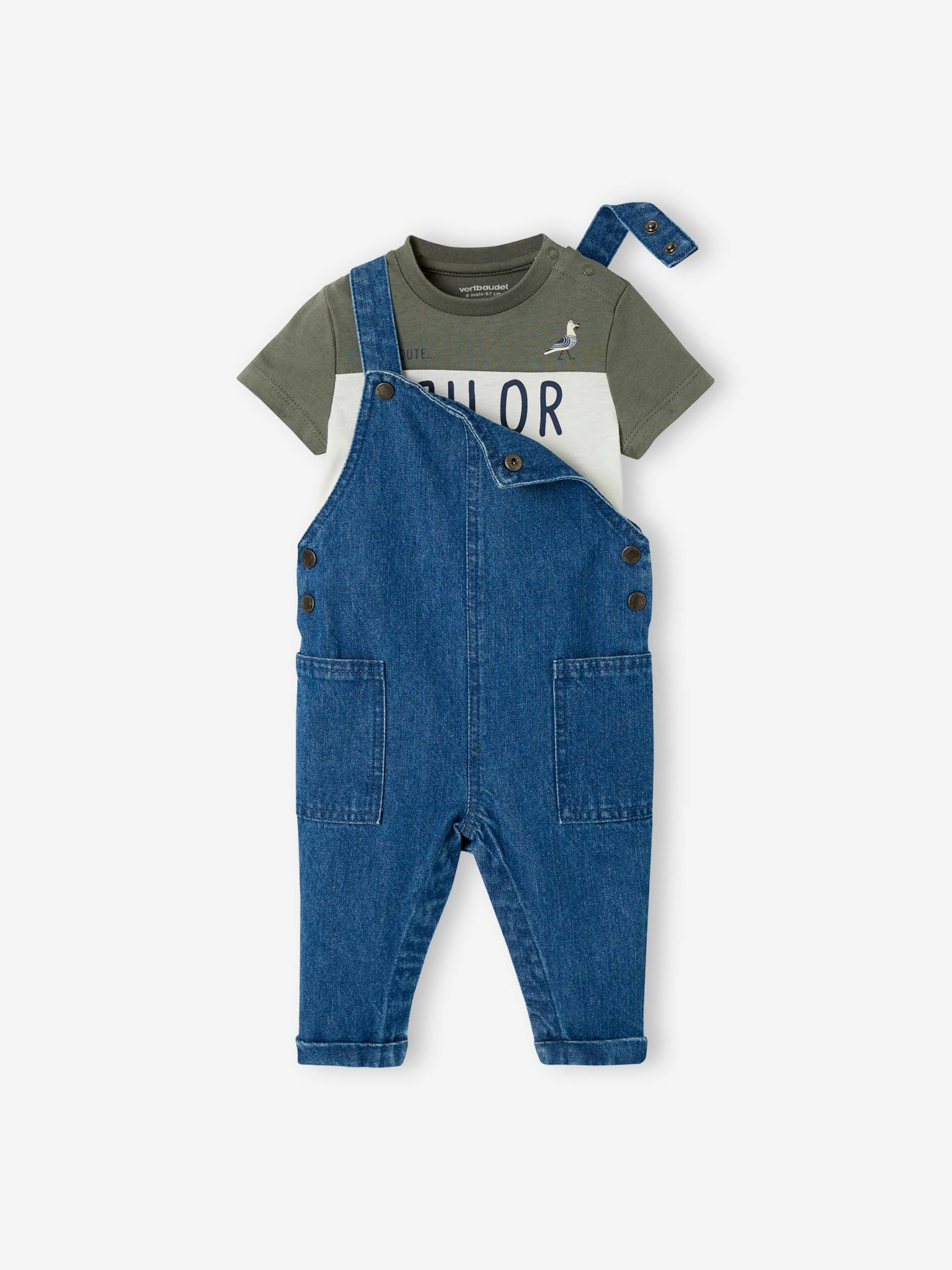 Babyset met denim overall en T-shirt onbewerkt denim