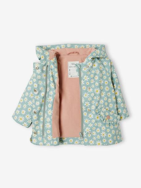 Regenjas met capuchon babymeisje ecru+zeegroen met print - vertbaudet enfant 