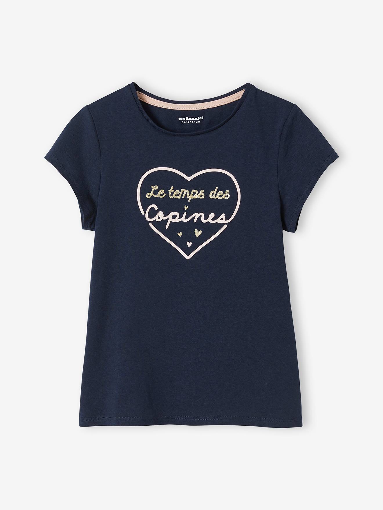 T-shirt met tekst meisjes marineblauw