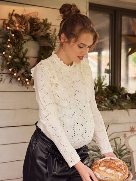 T-shirt van mesh met versiering zwangerschap en borstvoeding Beige - zie staal+Zwart - vertbaudet enfant 