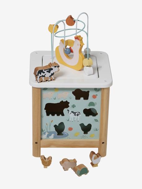 Grote houten activiteitenkubus Beige LOVELY FARM+blauw+roze+rozen+Tanzania - vertbaudet enfant 