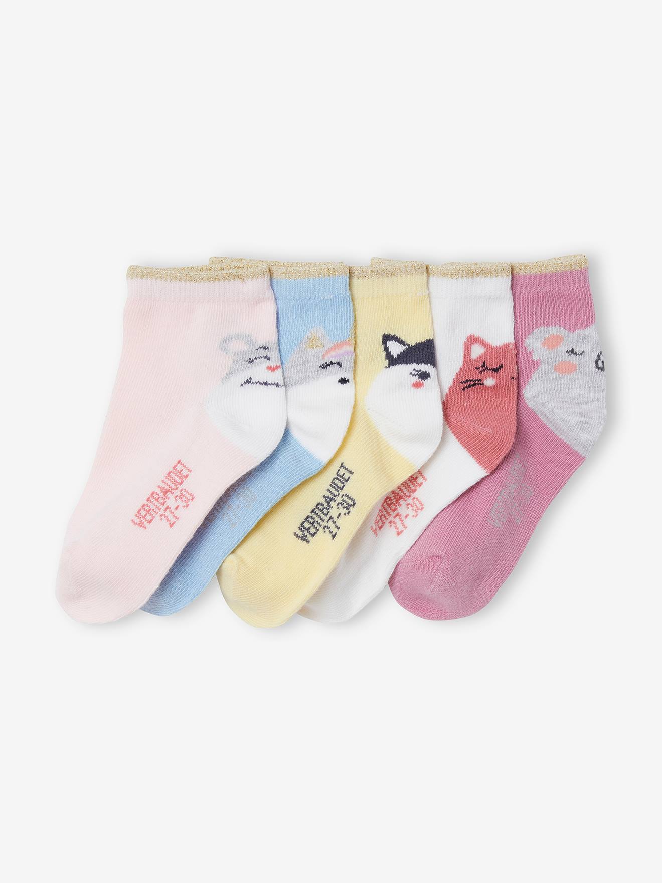 Set van 5 paar halfhoge Oeko-Tex®-sokken met dierenprint set lichtroze