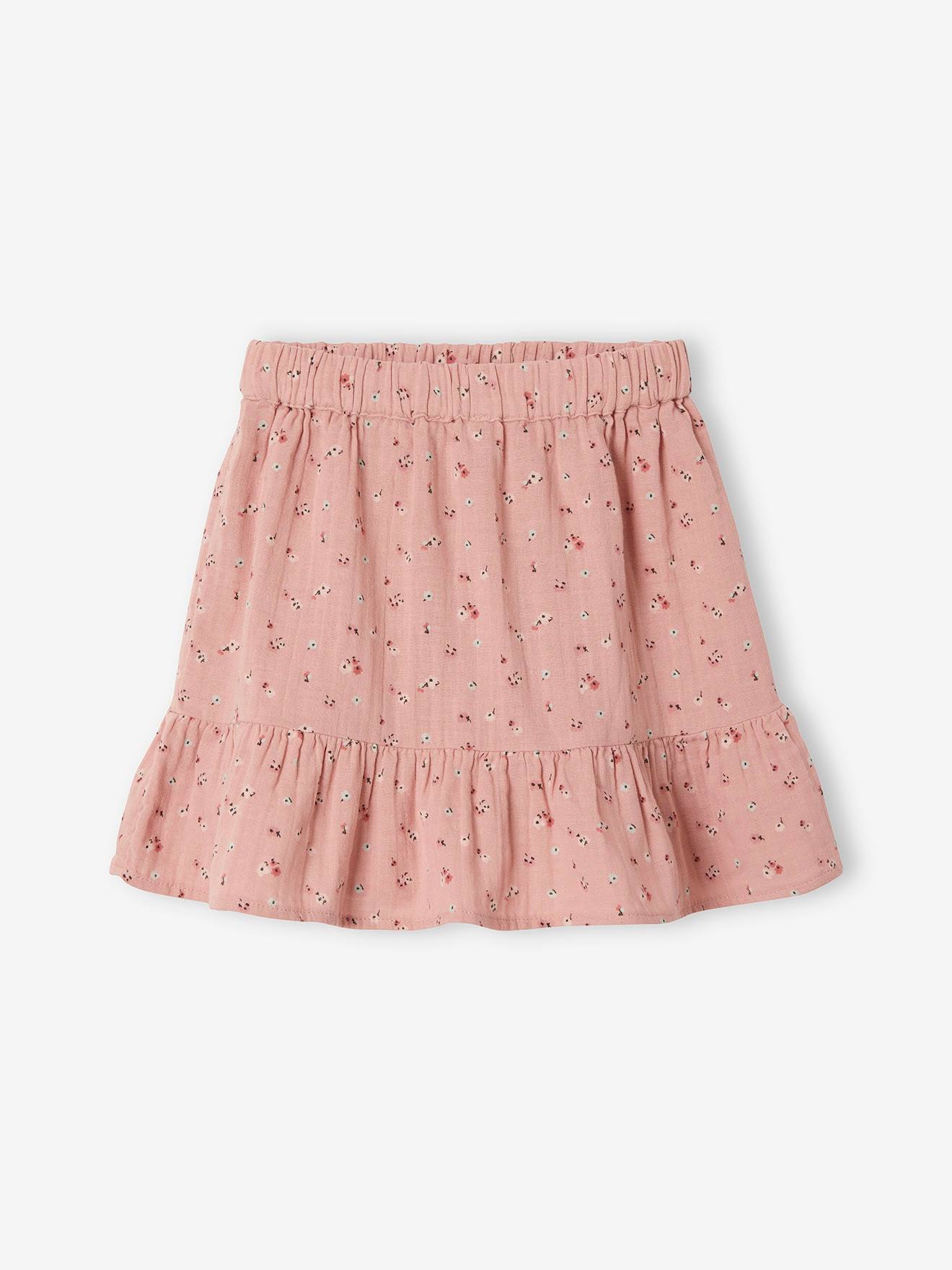Bedrukte jurk van katoengaas voor meisjes rozeblush met print