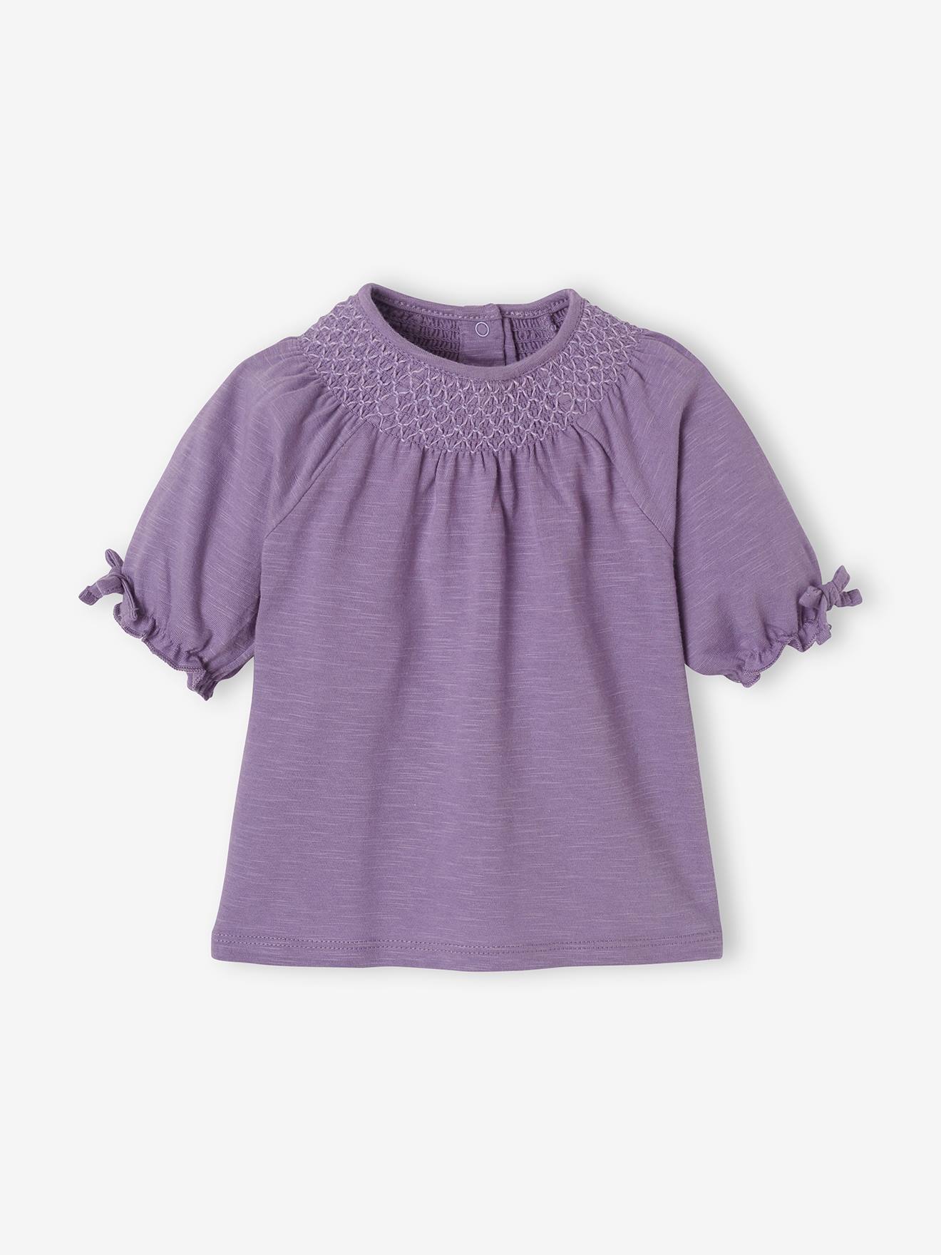 T-shirt met geborduurde smokjes baby lavendel