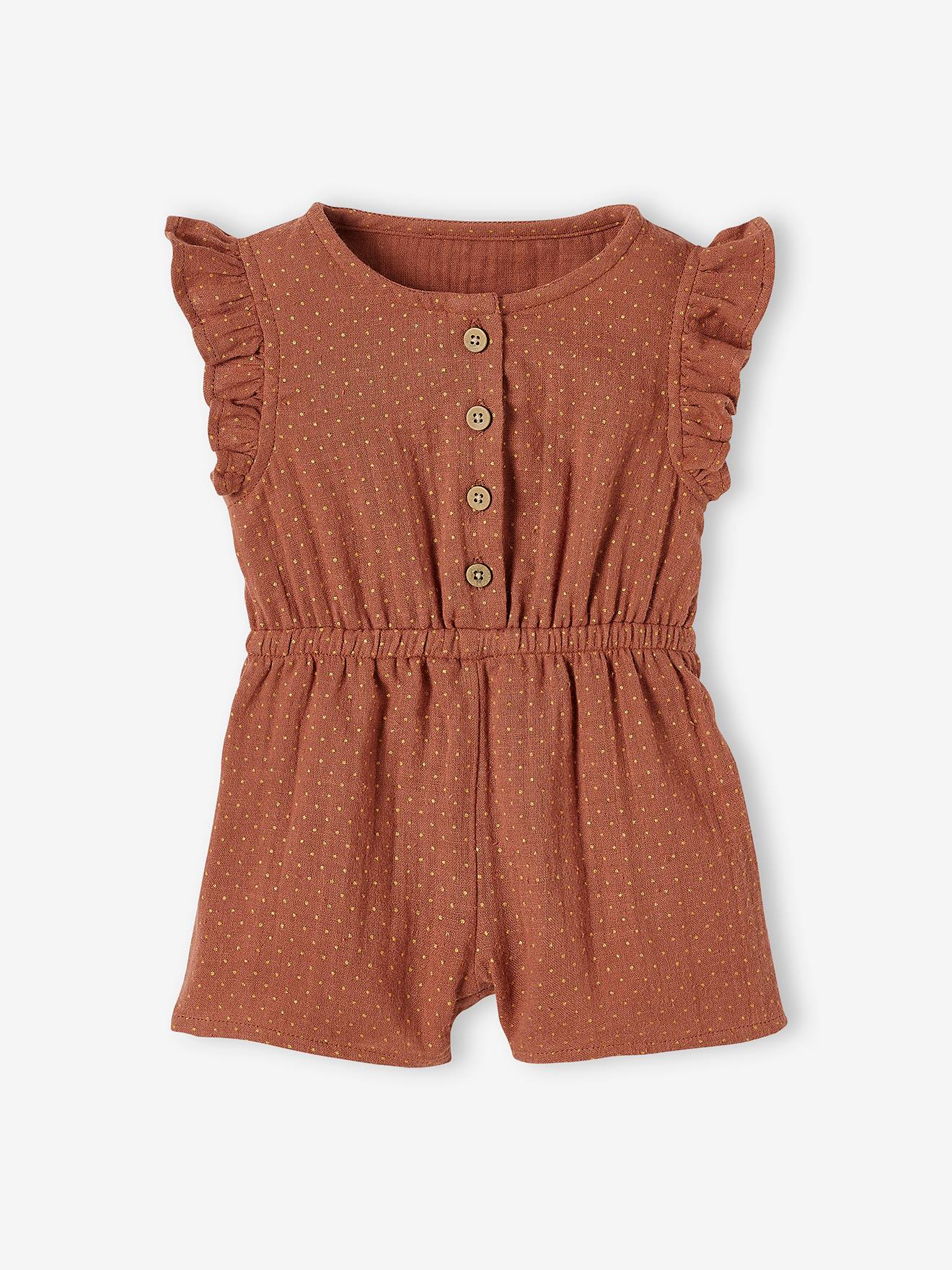 Baby jumpsuit van katoengaas bedrukt terracotta