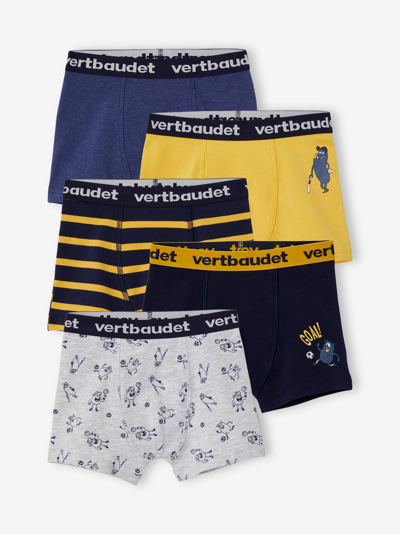 Set van 5 stretch boxers voor jongens Monster Oeko-Tex® set marine