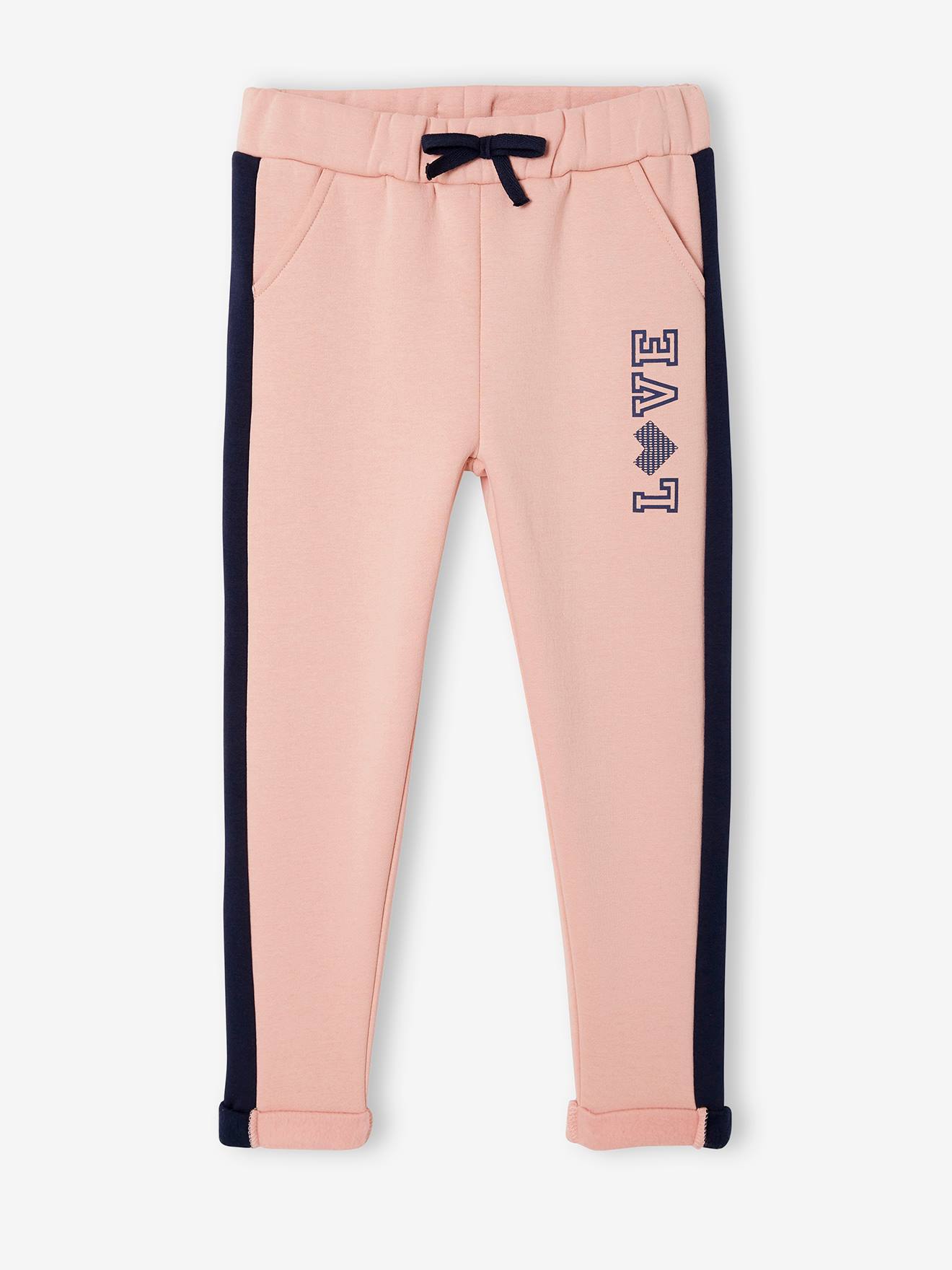 Fleece sportbroek met strepen aan de zijkant voor meisjes roze