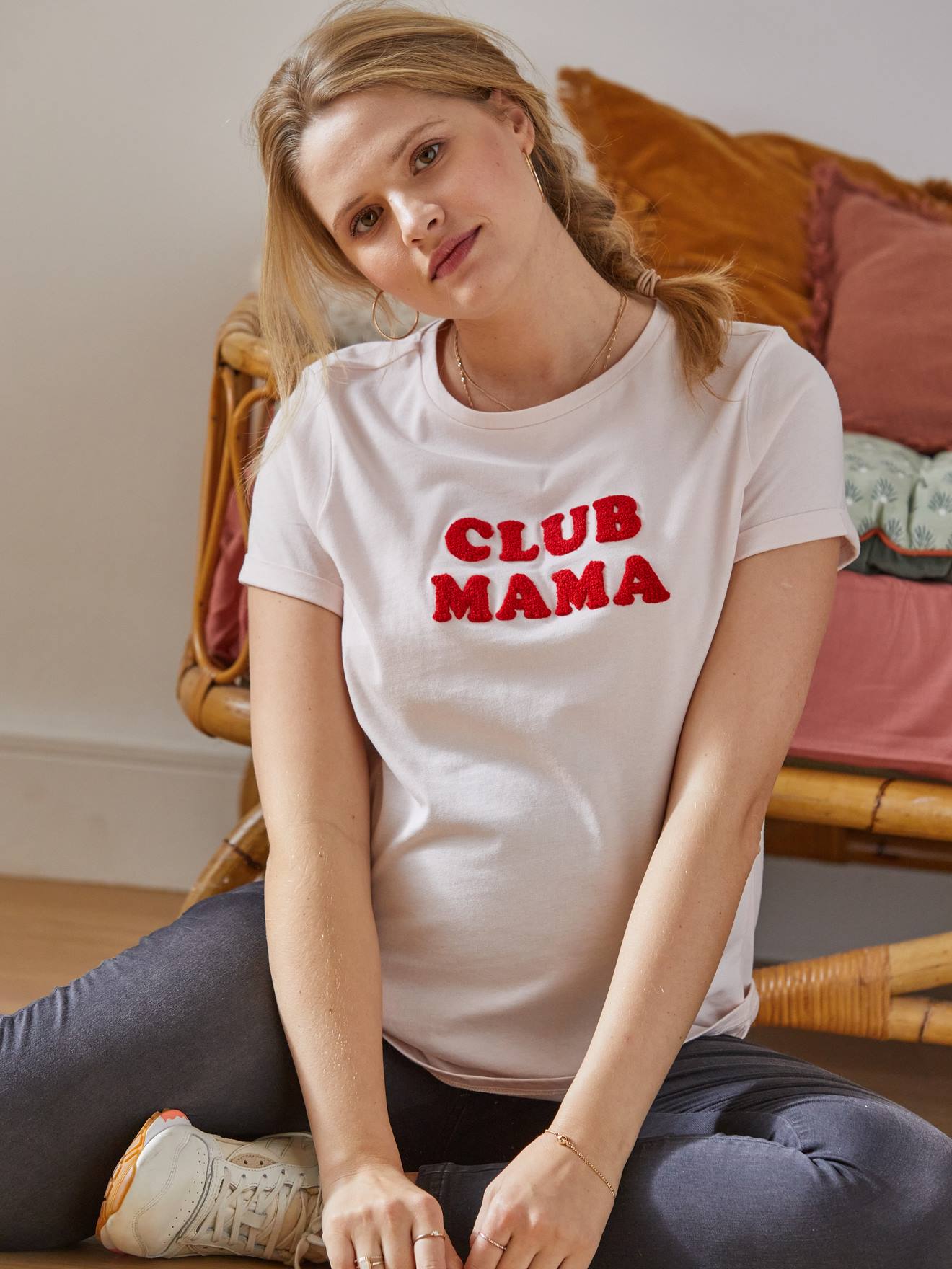 T-shirt met tekst, zwangerschap en borstvoeding, van biologisch katoen roze