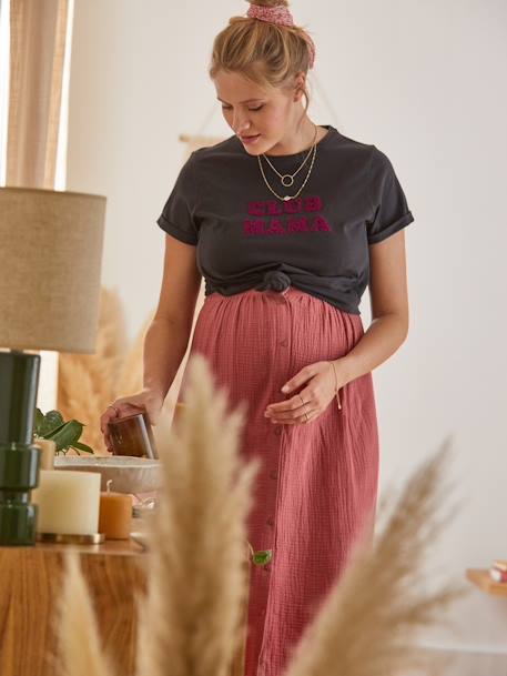 Lange zwangerschapsrok van katoengaas olijf+pecannoot+Terracotta - vertbaudet enfant 