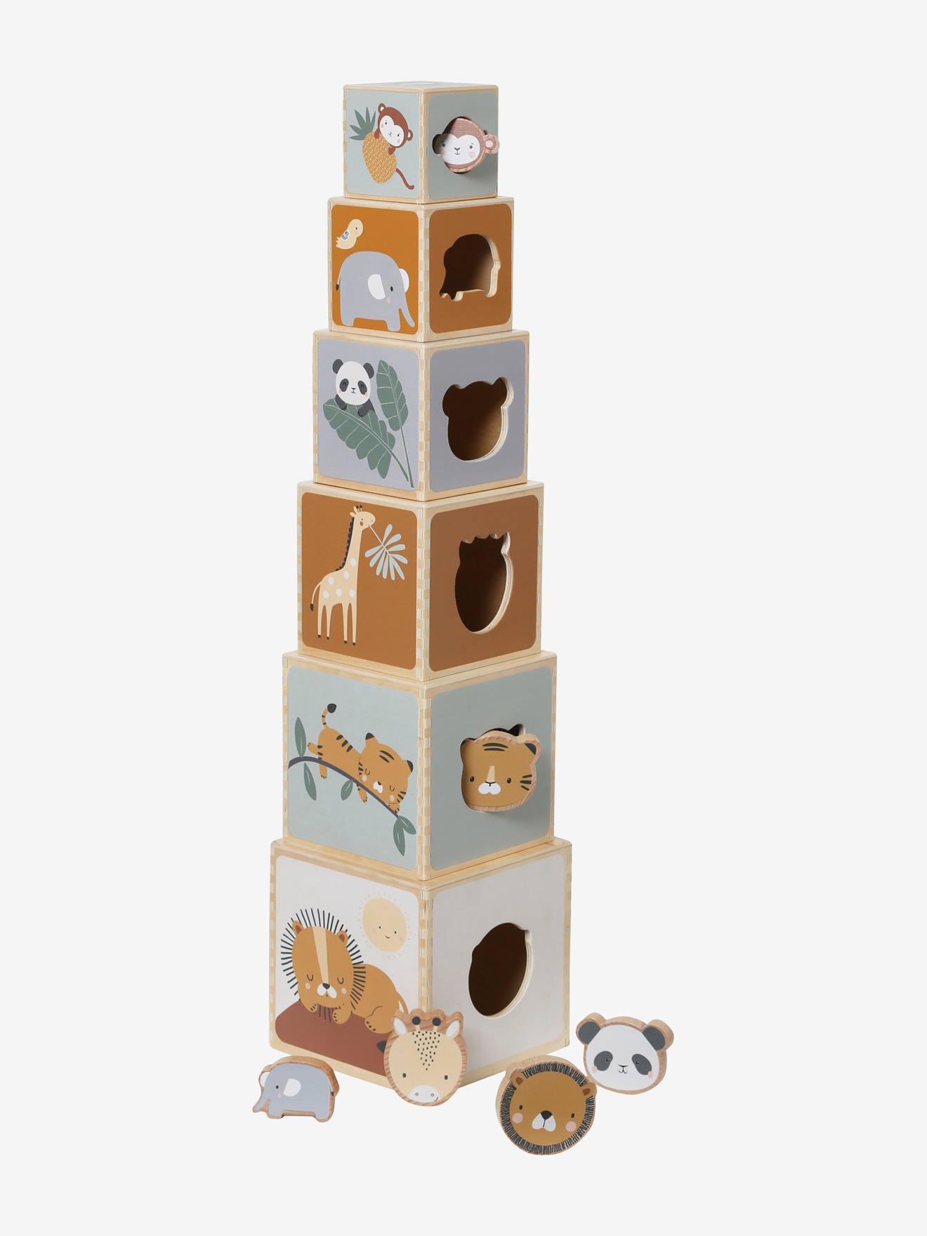 Toren van kubussen met ingebouwde vormen Tanzania gemaakt van FSC® hout beige