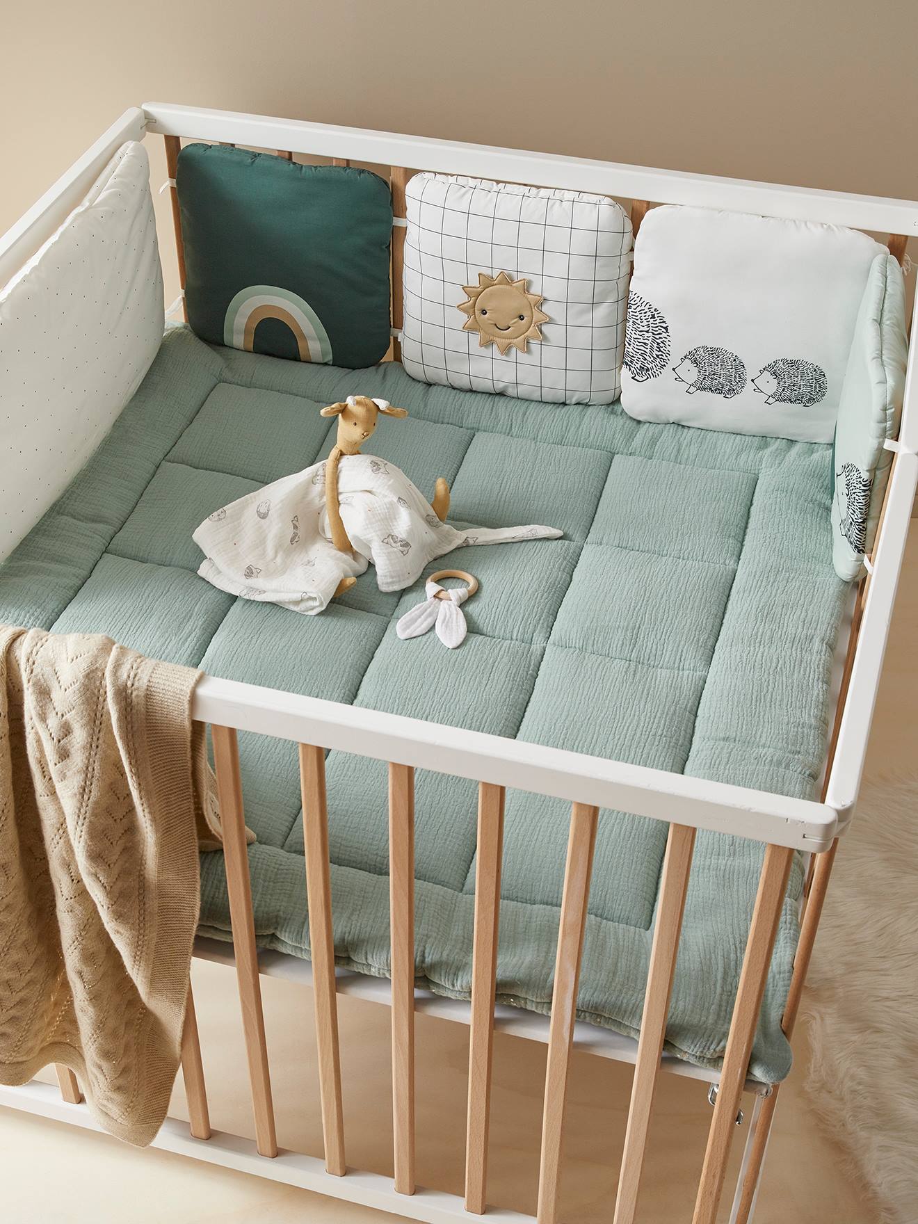 Gewatteerde bedbumpers Bio Collection LOVELY NATURE ivoorkleurig / veelkleurig afbeelding