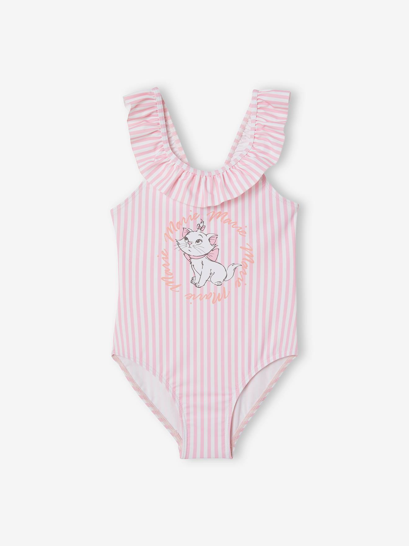 Zwempak voor meisjes Disney® De Aristokatten roze en witte strepen
