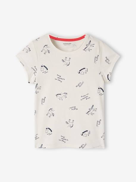 Set van 3 verschillende T-shirts voor meisjes met iriserende details framboos+pastelgeel+saliegroen+set camel+set inktkleur - vertbaudet enfant 