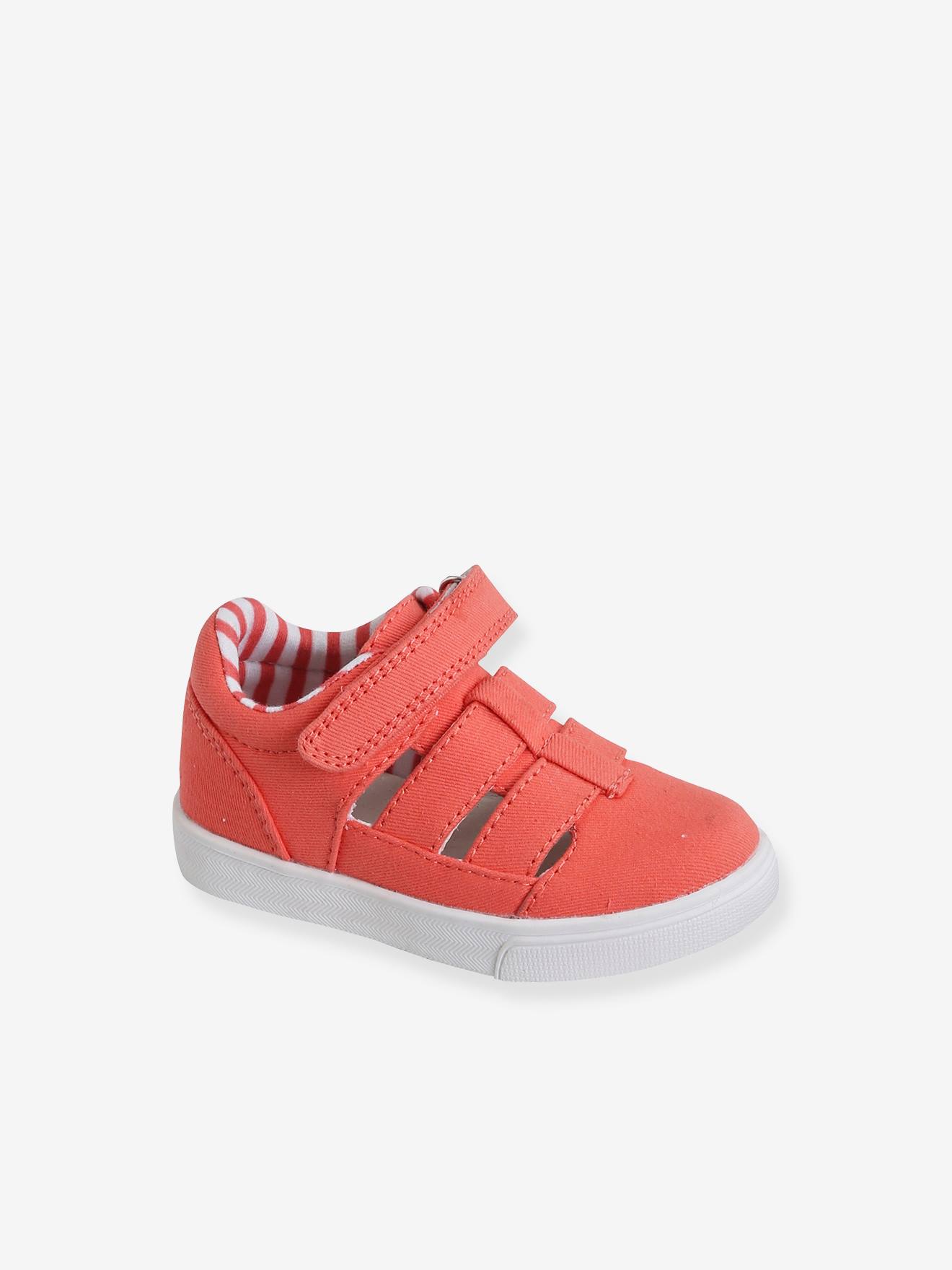 Stoffen zomerschoenen babymeisje koraal