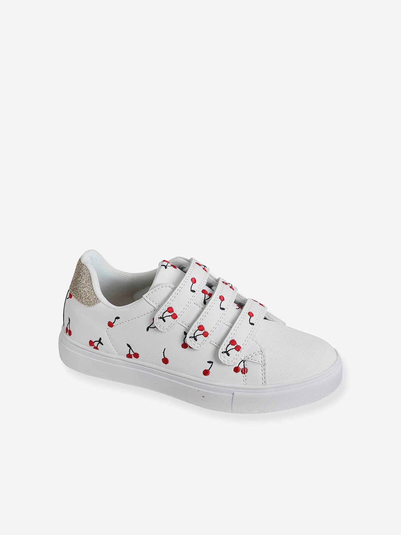 Klittenband sneakers meisje - wit met kersenprint, Schoenen