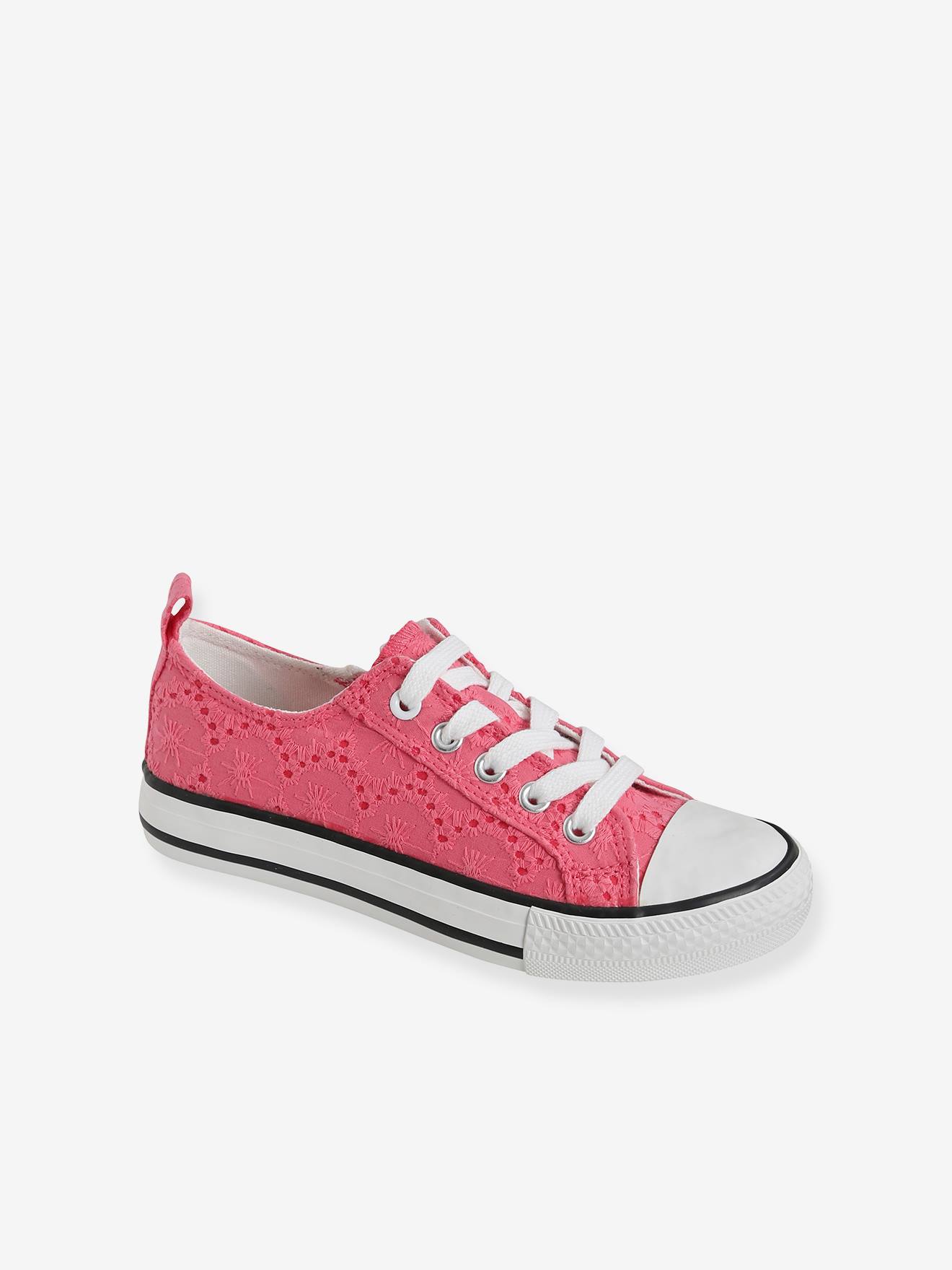 Stoffen decoratieve sneakers voor meisjes roze engels borduurwerk