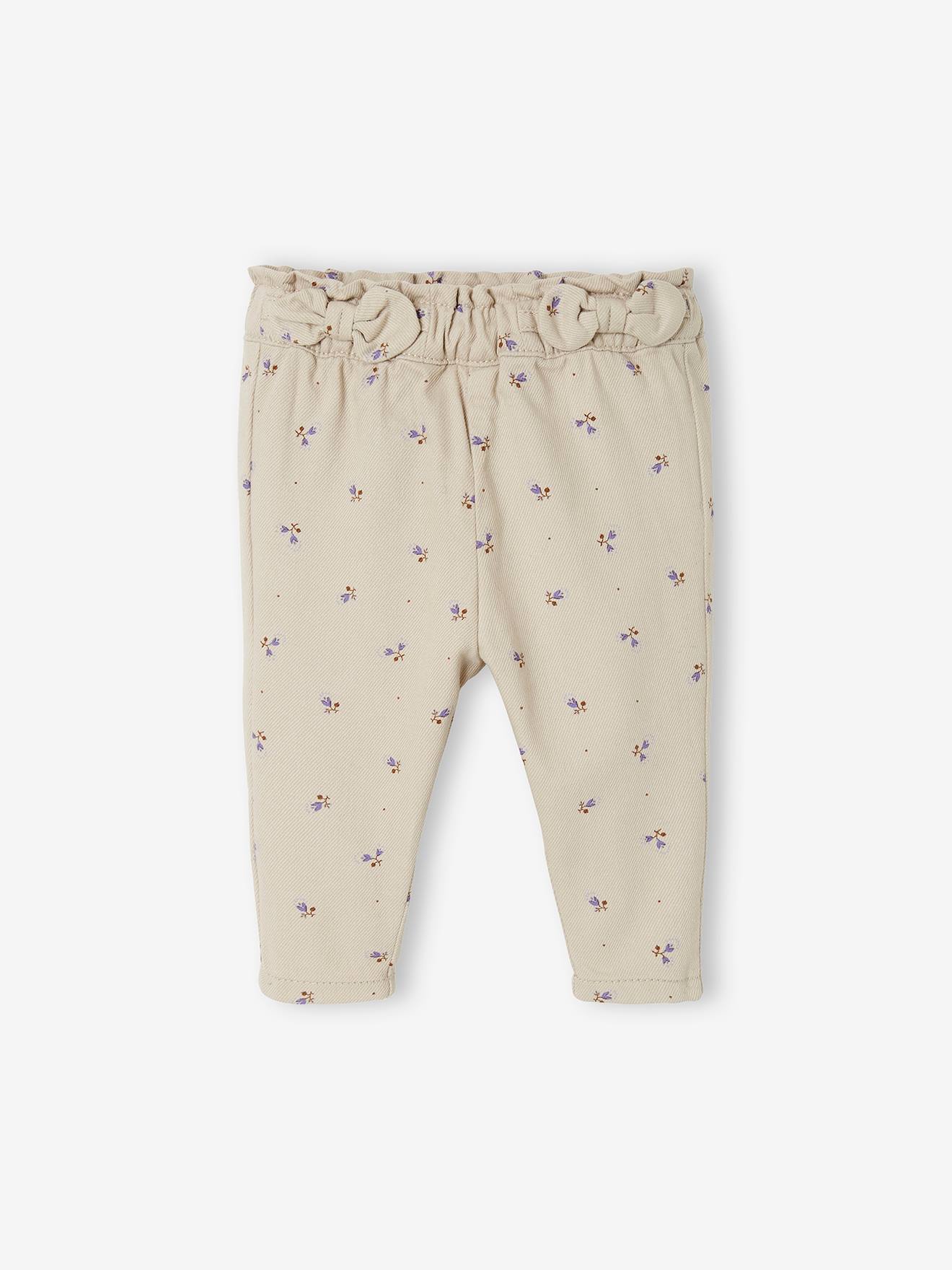 Broek met paperbag en print voor baby licht taupe bedrukt