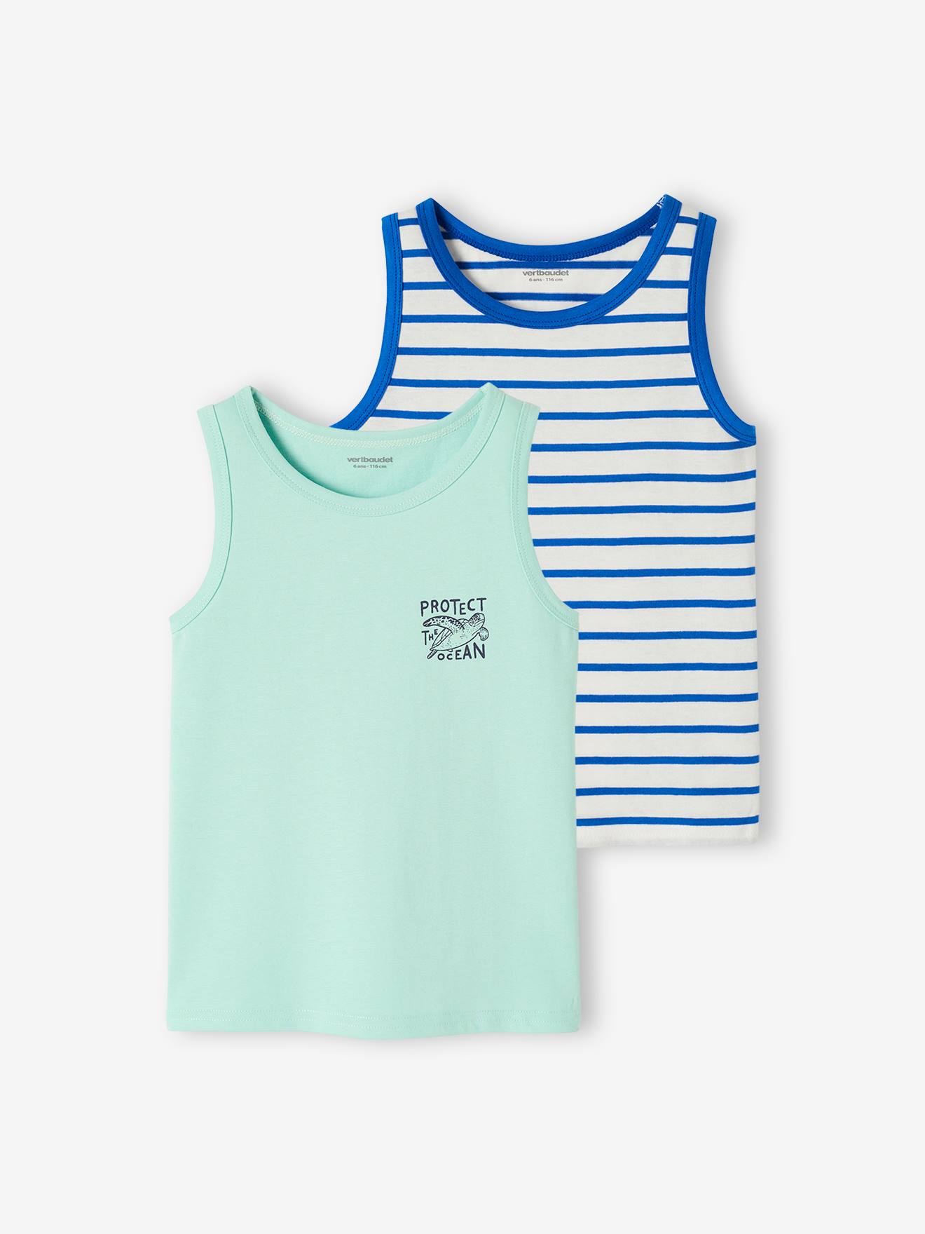 Set van 2 tanktops voor jongens set blauw+blauw gestreept