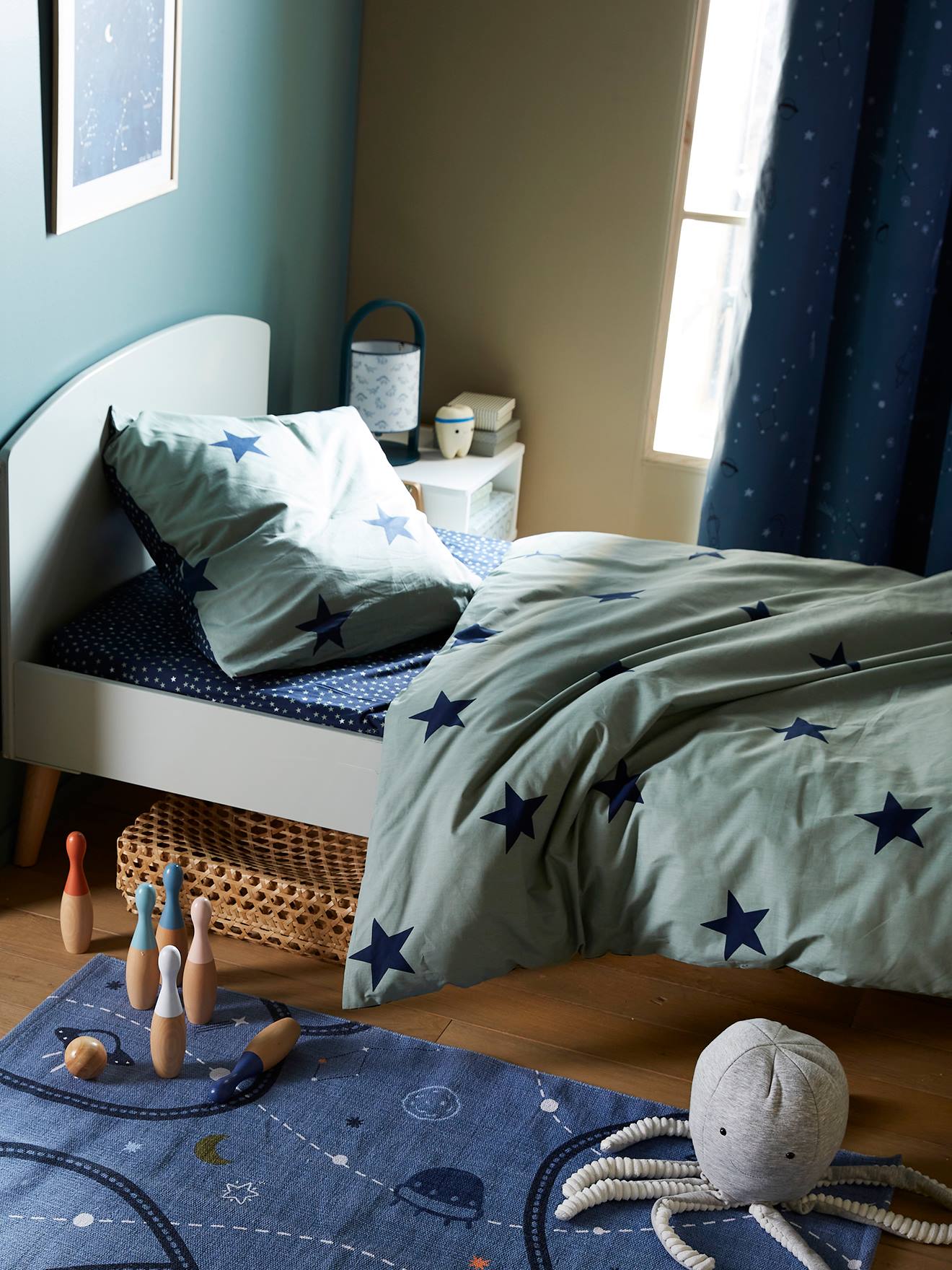 Dekbedovertrek + kussensloop kinderen DREAM BIG Basics kaki/ marineblauw sterren afbeelding