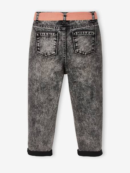 Jeans 'mom fit' met riem van katoengaas voor meisjes denim zwart+double stone - vertbaudet enfant 