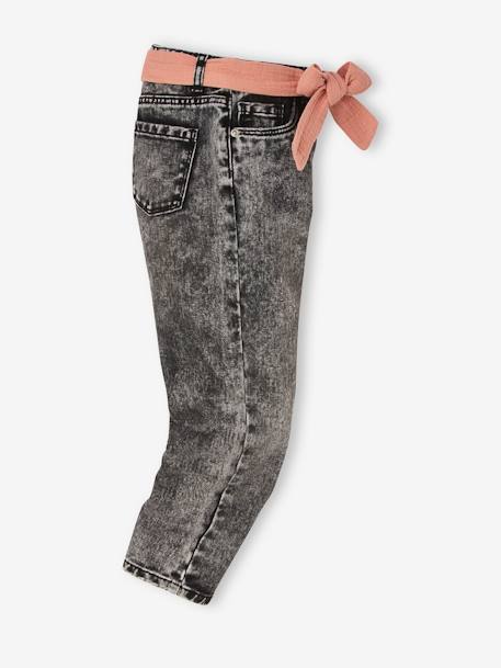 Jeans 'mom fit' met riem van katoengaas voor meisjes denim zwart+double stone - vertbaudet enfant 