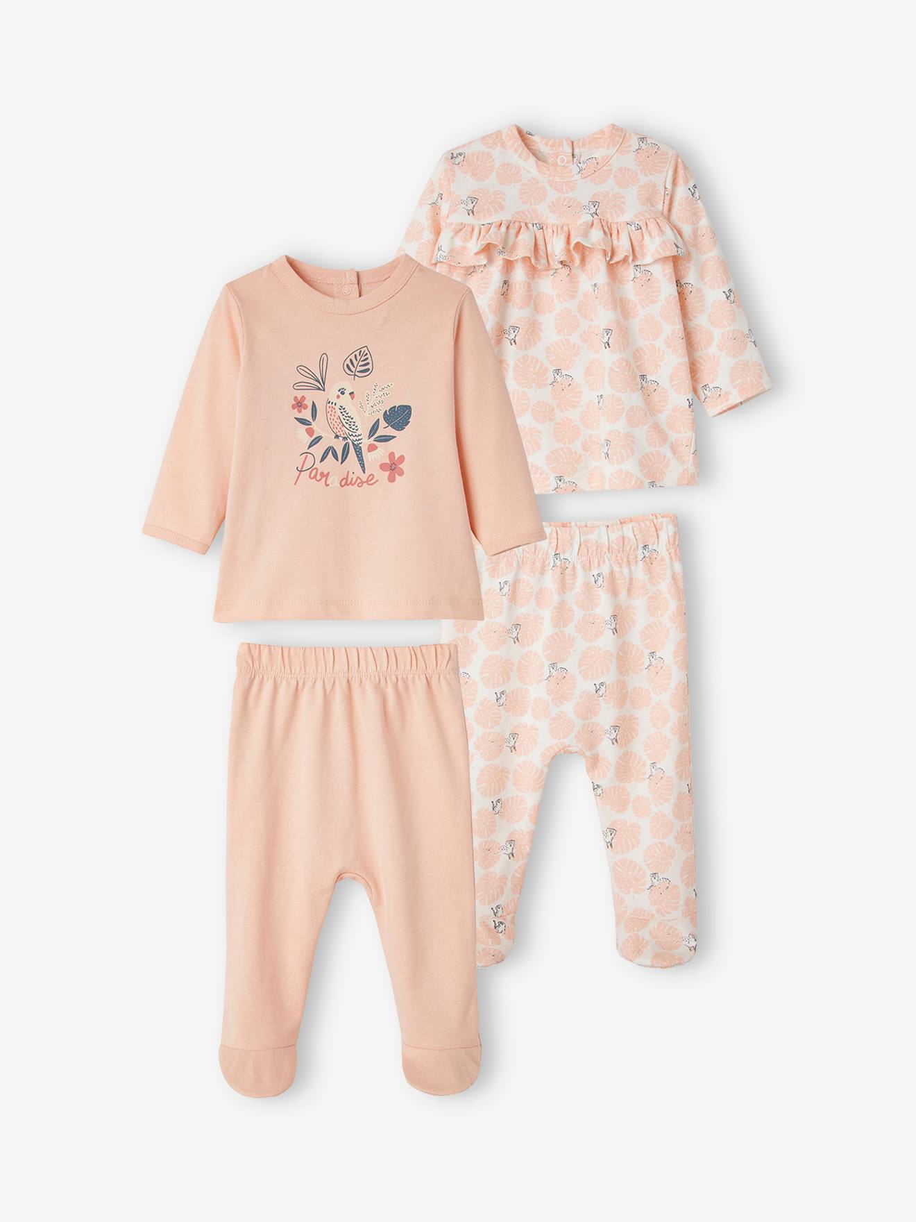 Set van 2 2-delige pyjama's voor babymeisjes Oeko Tex®. poederroze set