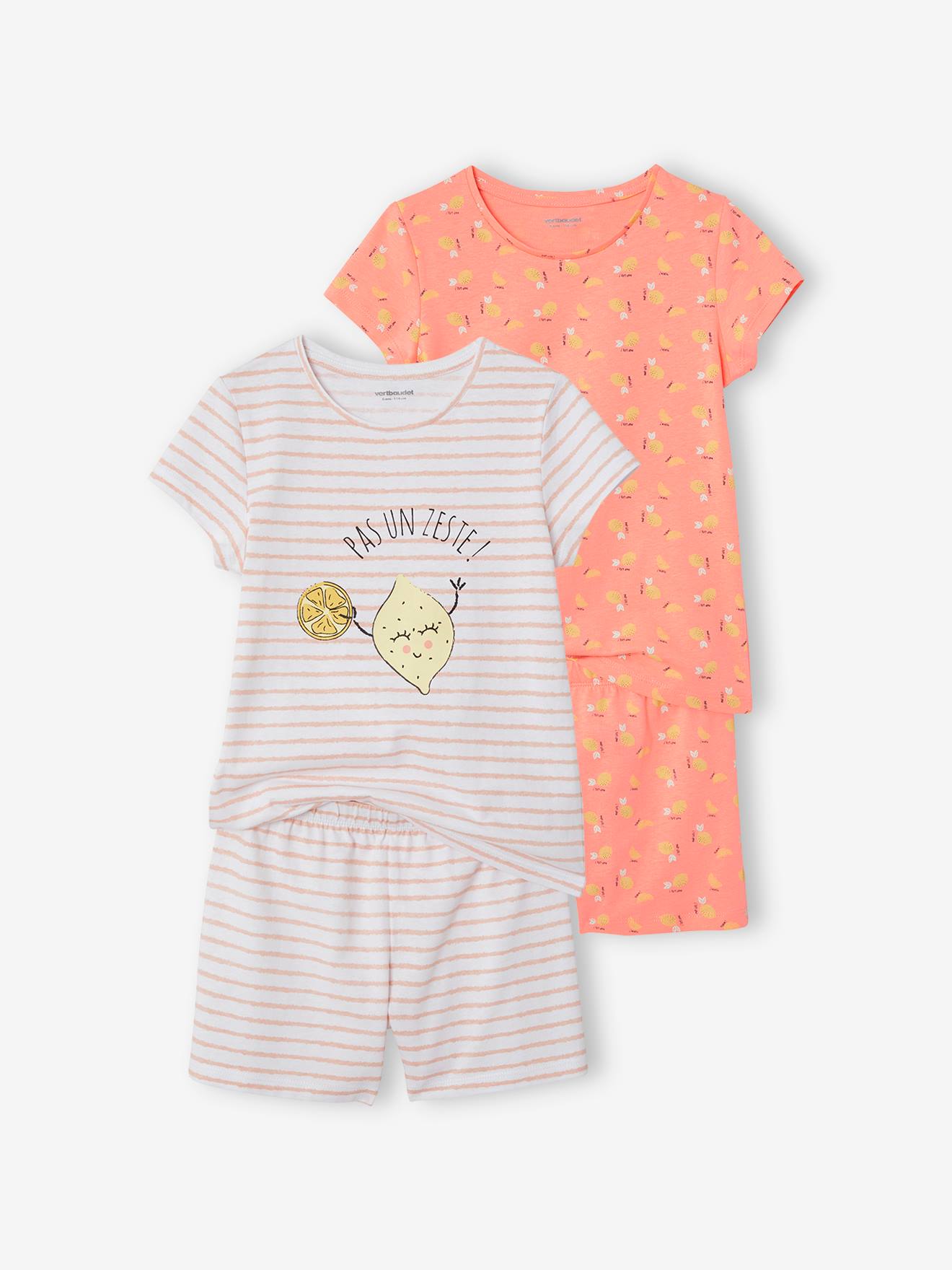 Set van 2 pyjama shorts voor meisjes Oeko-Tex® perzikroze