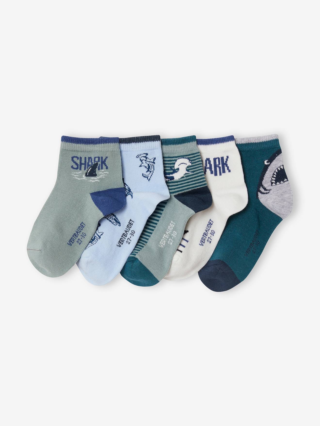 Set van 5 paar halfhoge Oeko-Tex®-sokken met haaienprint light sauge set