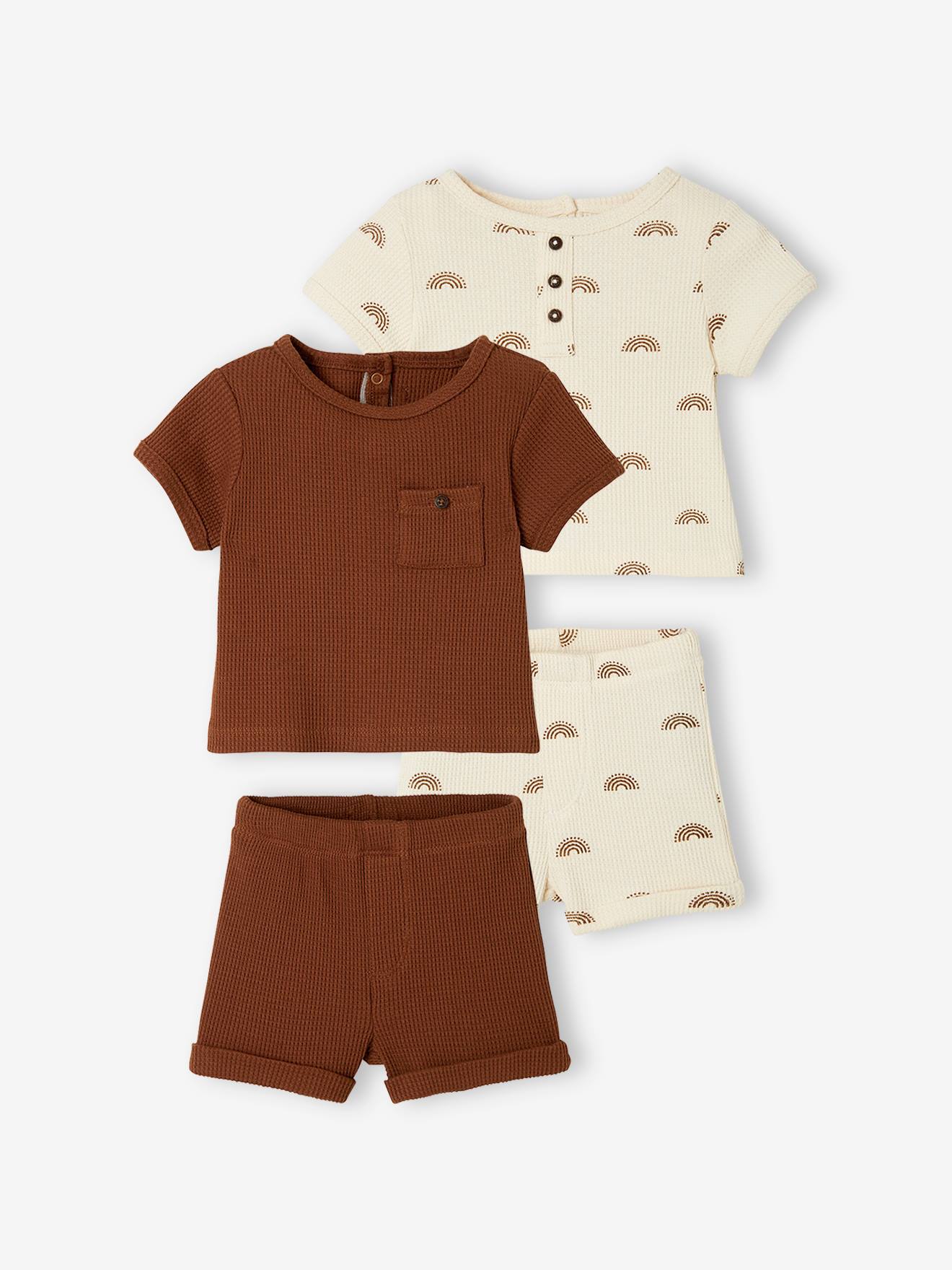 Set van 2 2-delige pyjashorts voor babyjongens Oeko Tex®. chocolade