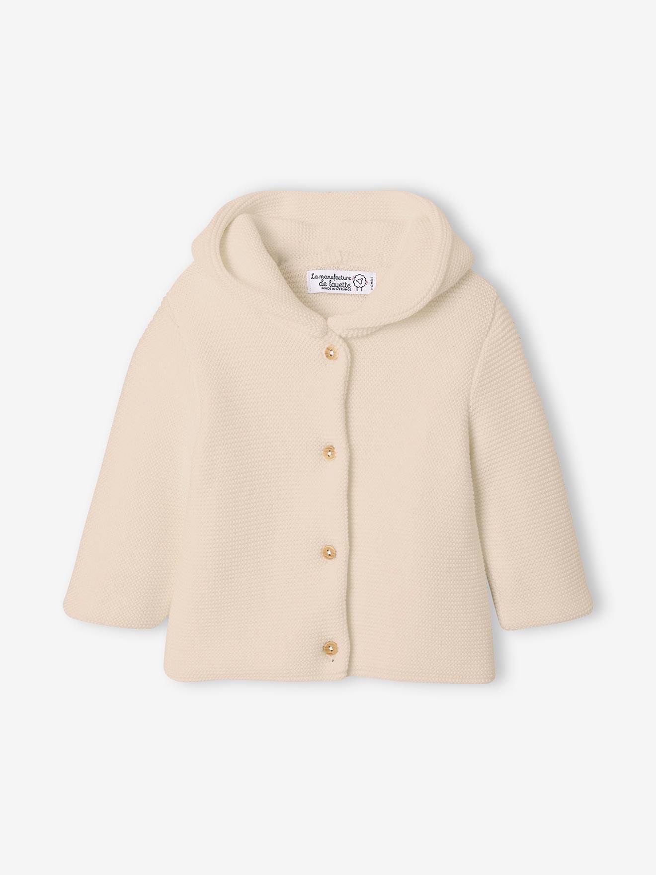 Gebreid babyvestje met capuchon lichtbeige