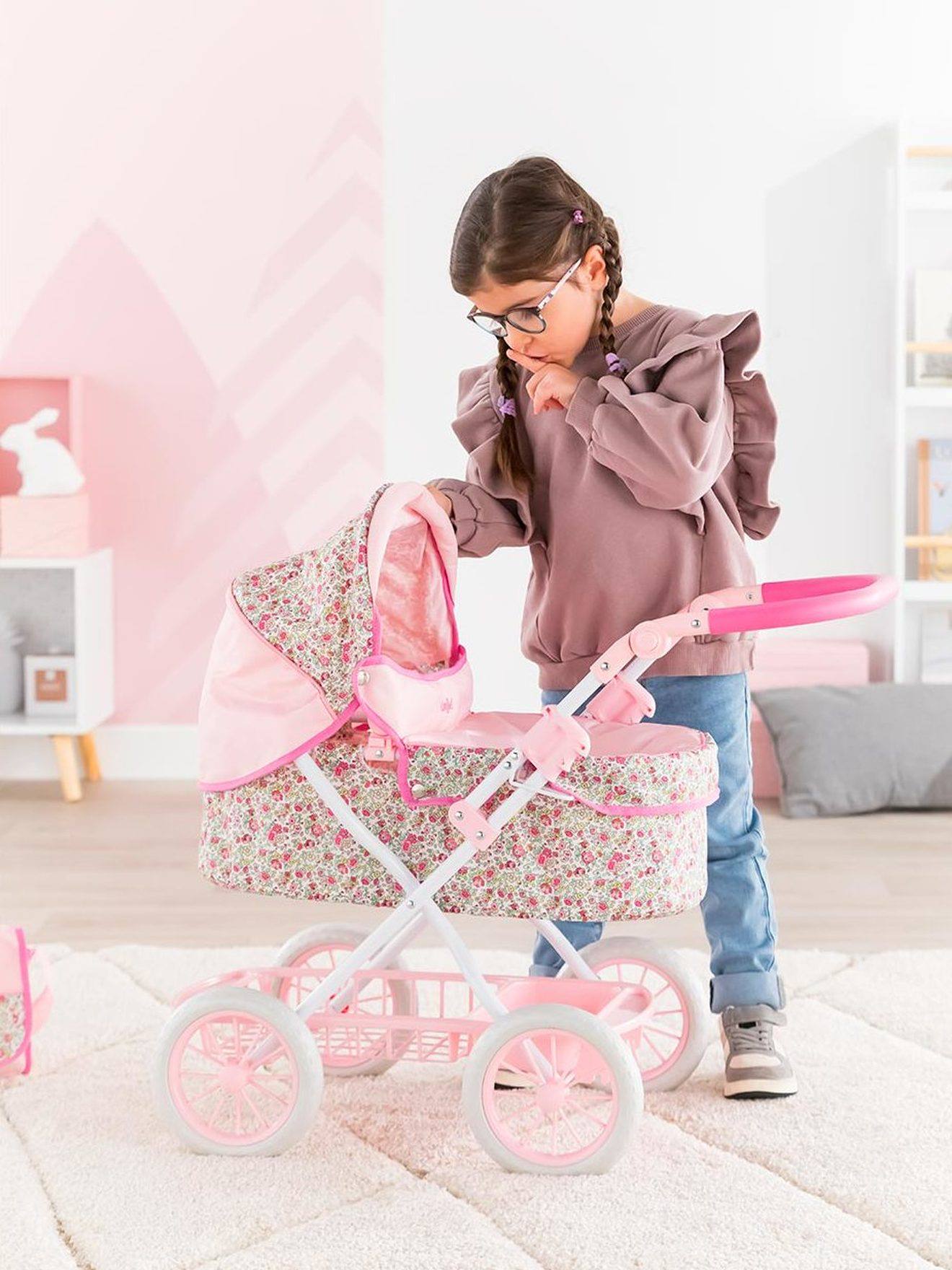 Kinderwagen COROLLE voor pop van 36 42 52 cm roze met bloemen