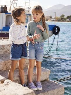 Meisje-Short-Bermuda jeans voor meisjes met geborduurde bloemen