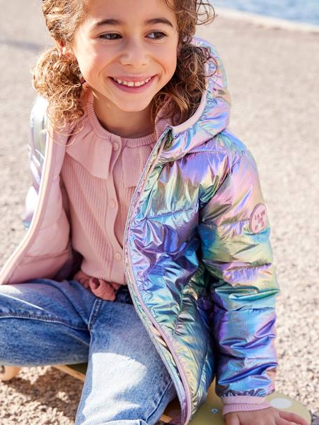 Jeans 'mom fit' met riem van katoengaas voor meisjes denim zwart+double stone - vertbaudet enfant 