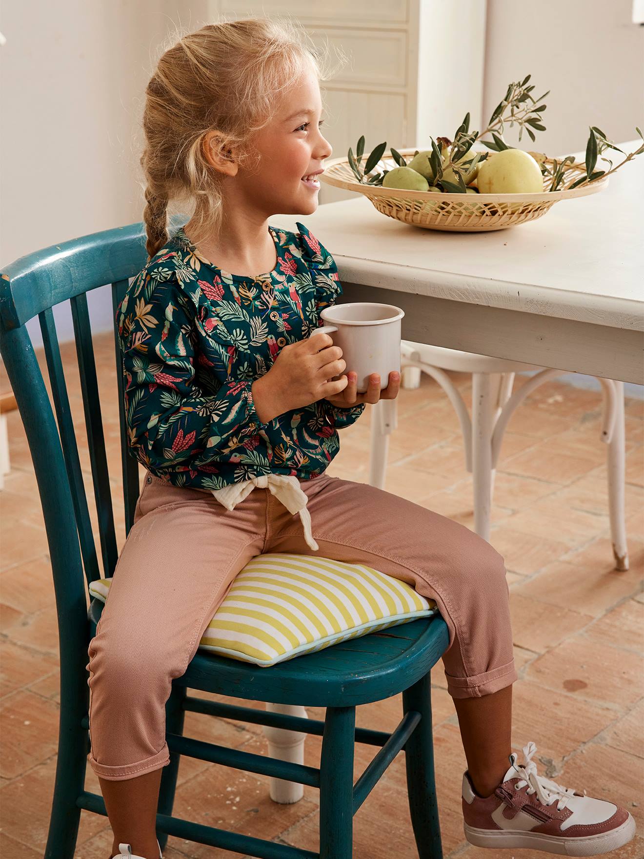 Mom fit broek en sjaalriem van katoengaas voor meisjes roze