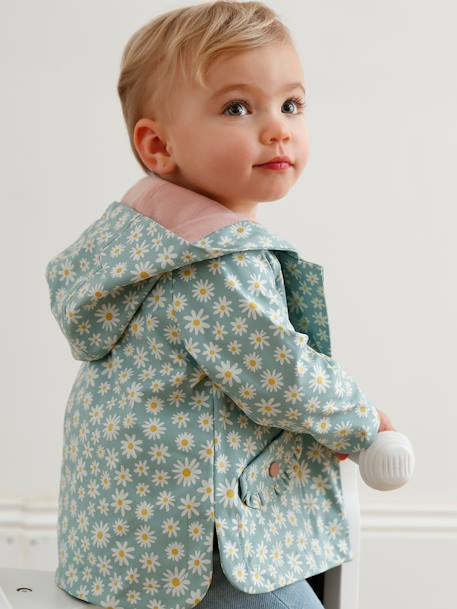 Regenjas met capuchon babymeisje ecru+zeegroen met print - vertbaudet enfant 