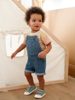 Baby-Babyset korte denim tuinbroek en gestreept shirt