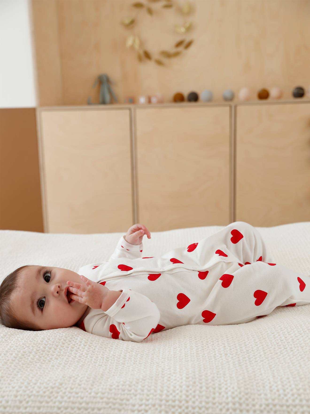 converteerbaar vork Inleg Baby pyjama met hartjes in fleece PETIT BATEAU - wit hartjesprint, Baby