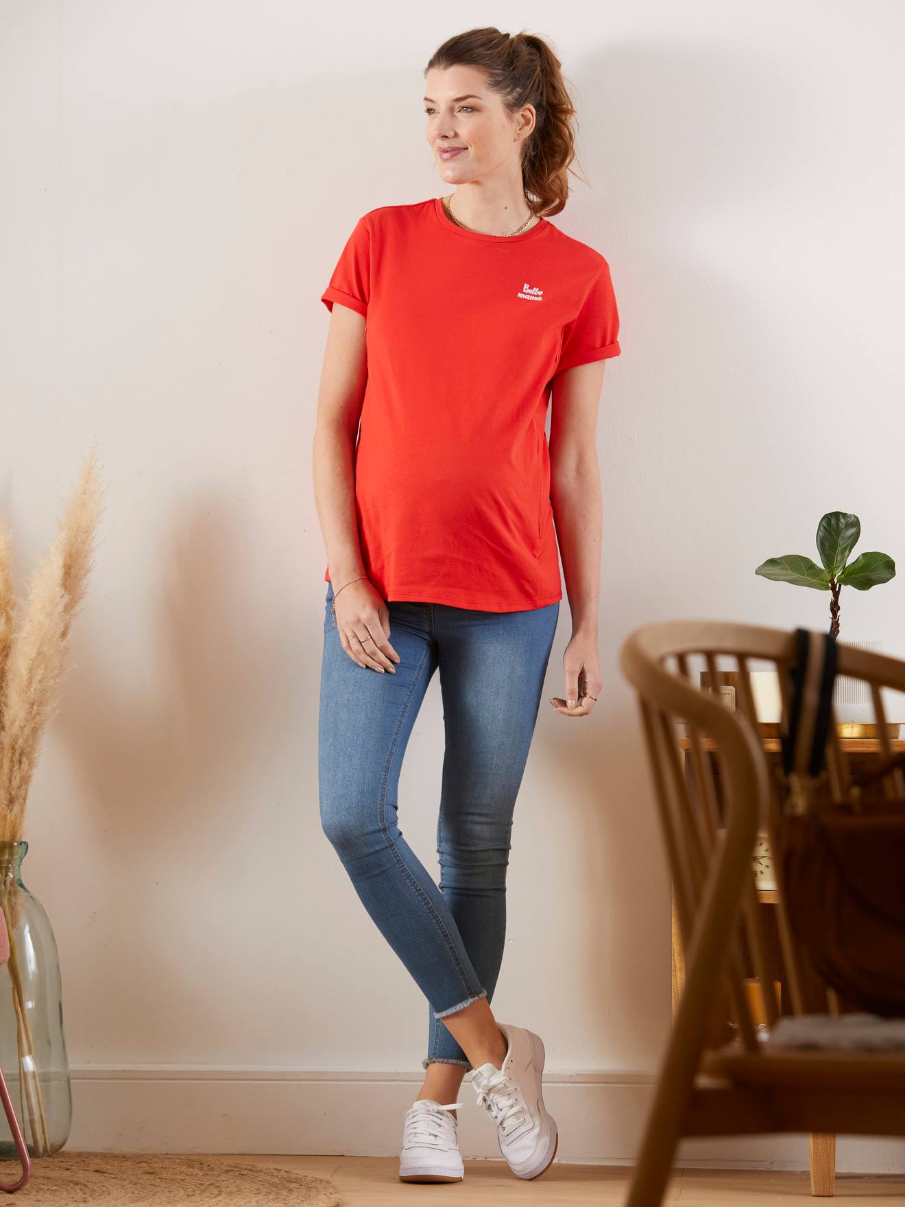 T-shirt met tekst, zwangerschap en borstvoeding, van biologisch katoen rood
