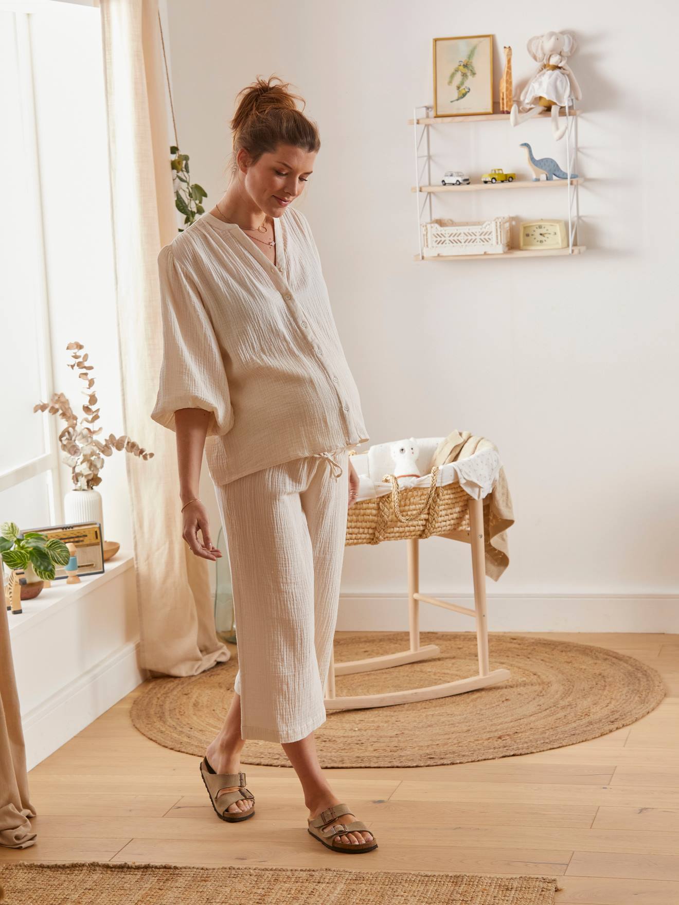 2-delige set homewear voor tijdens de zwangerschap en borstvoeding beige