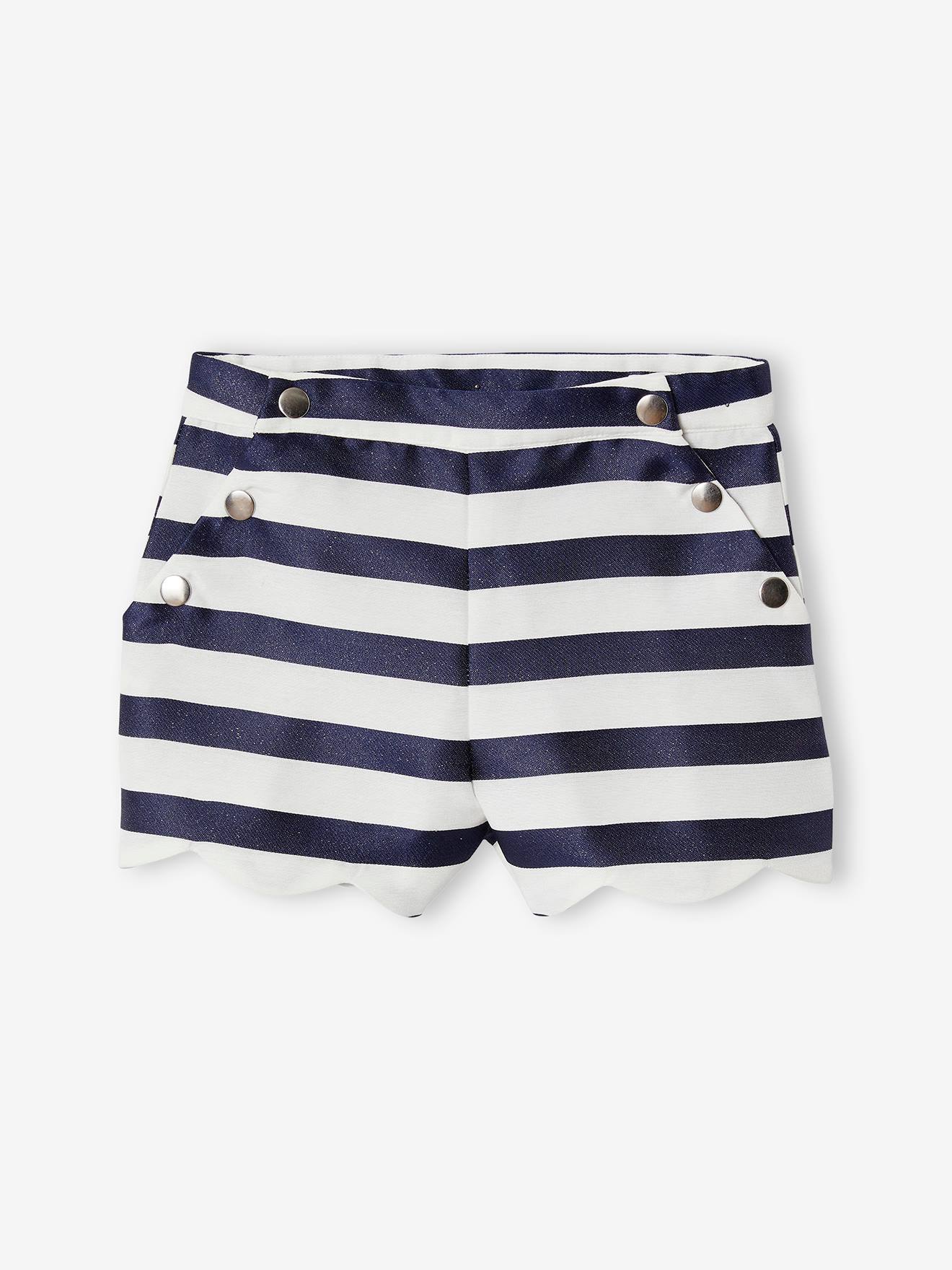 Gestreepte meisjesshort koninklijk blauw met stepen