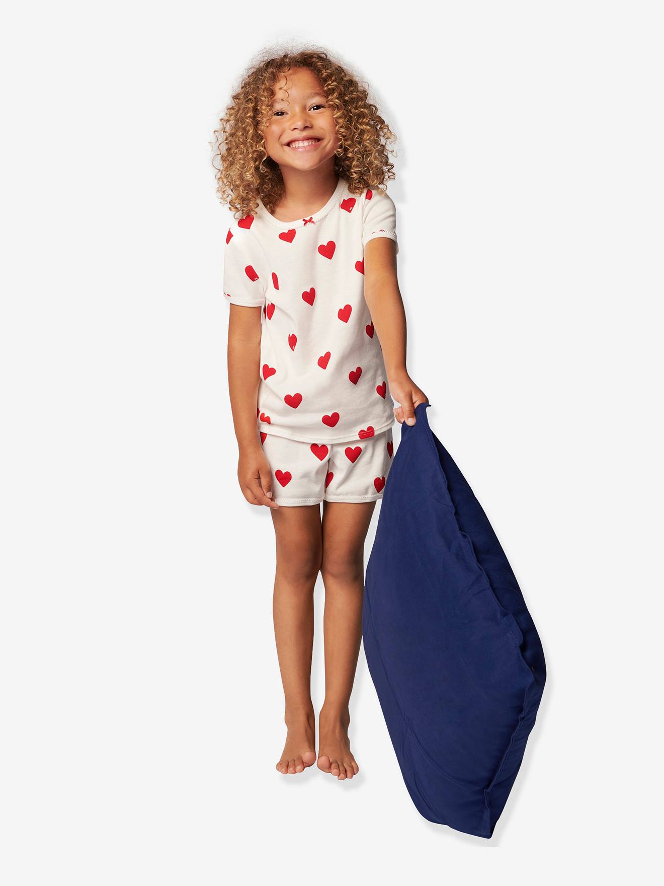 Pyjacourt voor meisjes met hartje en korte mouwen PETIT BATEAU in biokatoen hartjesmotief