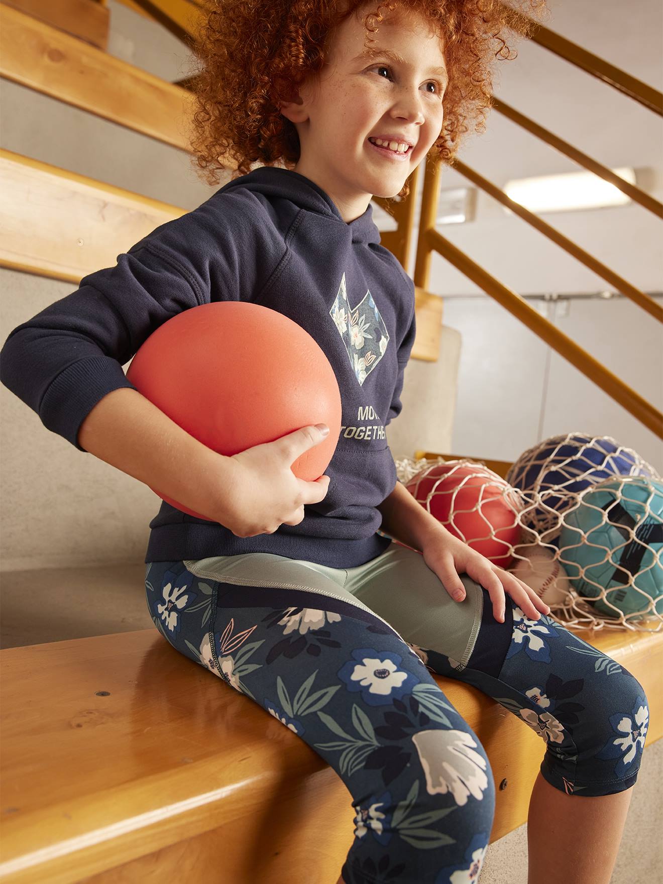 Sportlegging voor meisjes, met kniebroek, in technisch materiaal groen