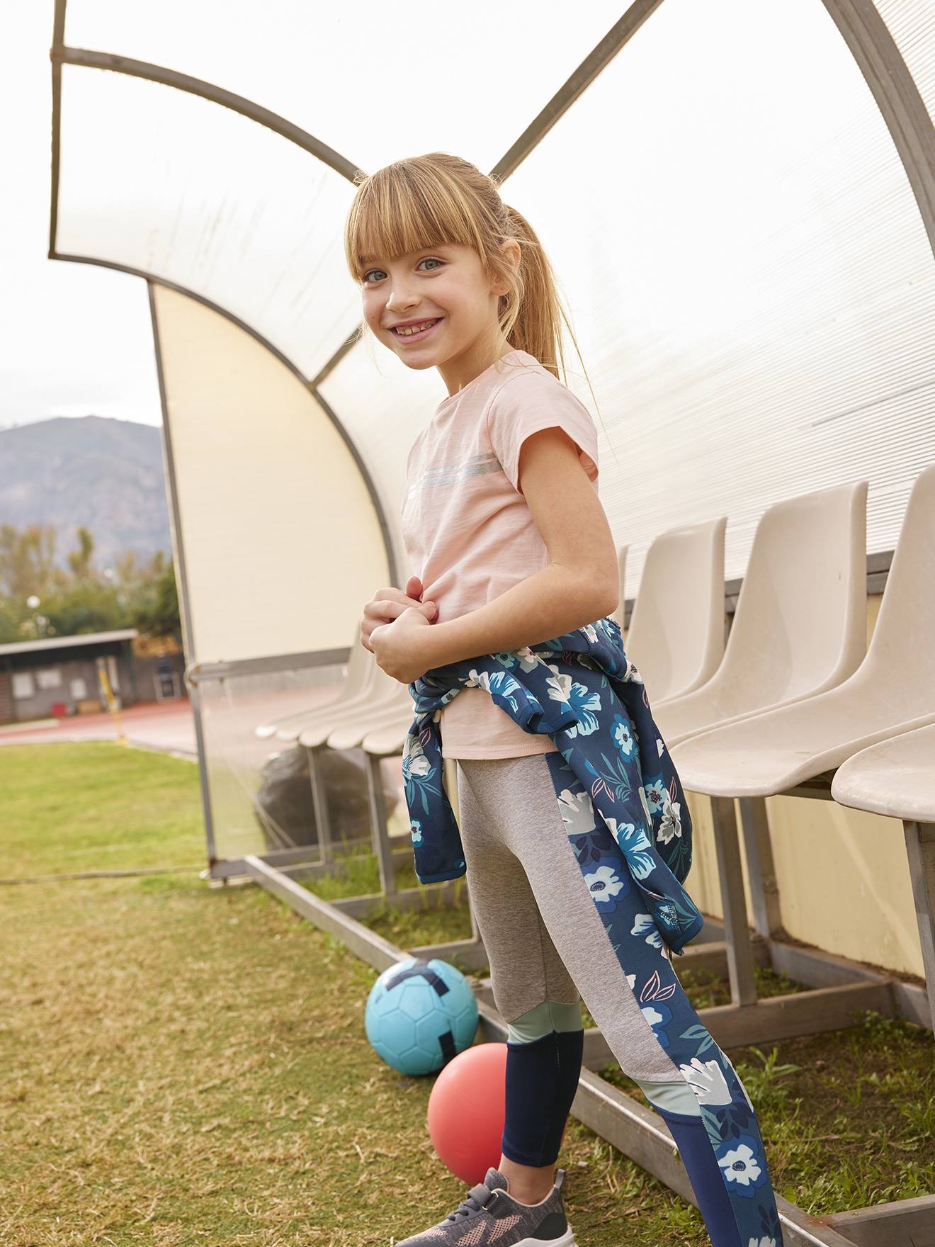 Sportlegging voor meisjes van technisch materiaal grijs