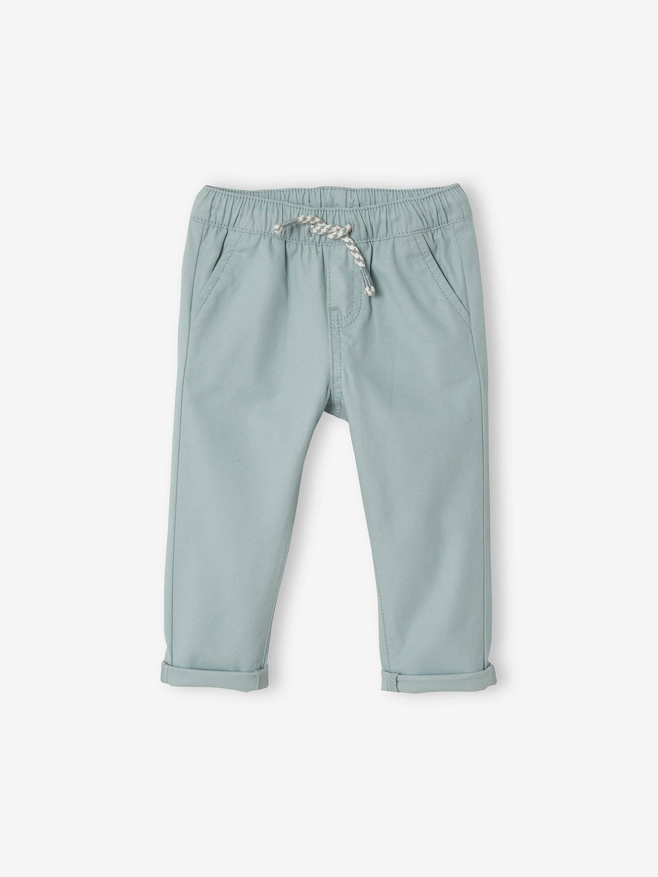 Broek voor babyjongen met elastische taille zeegroen