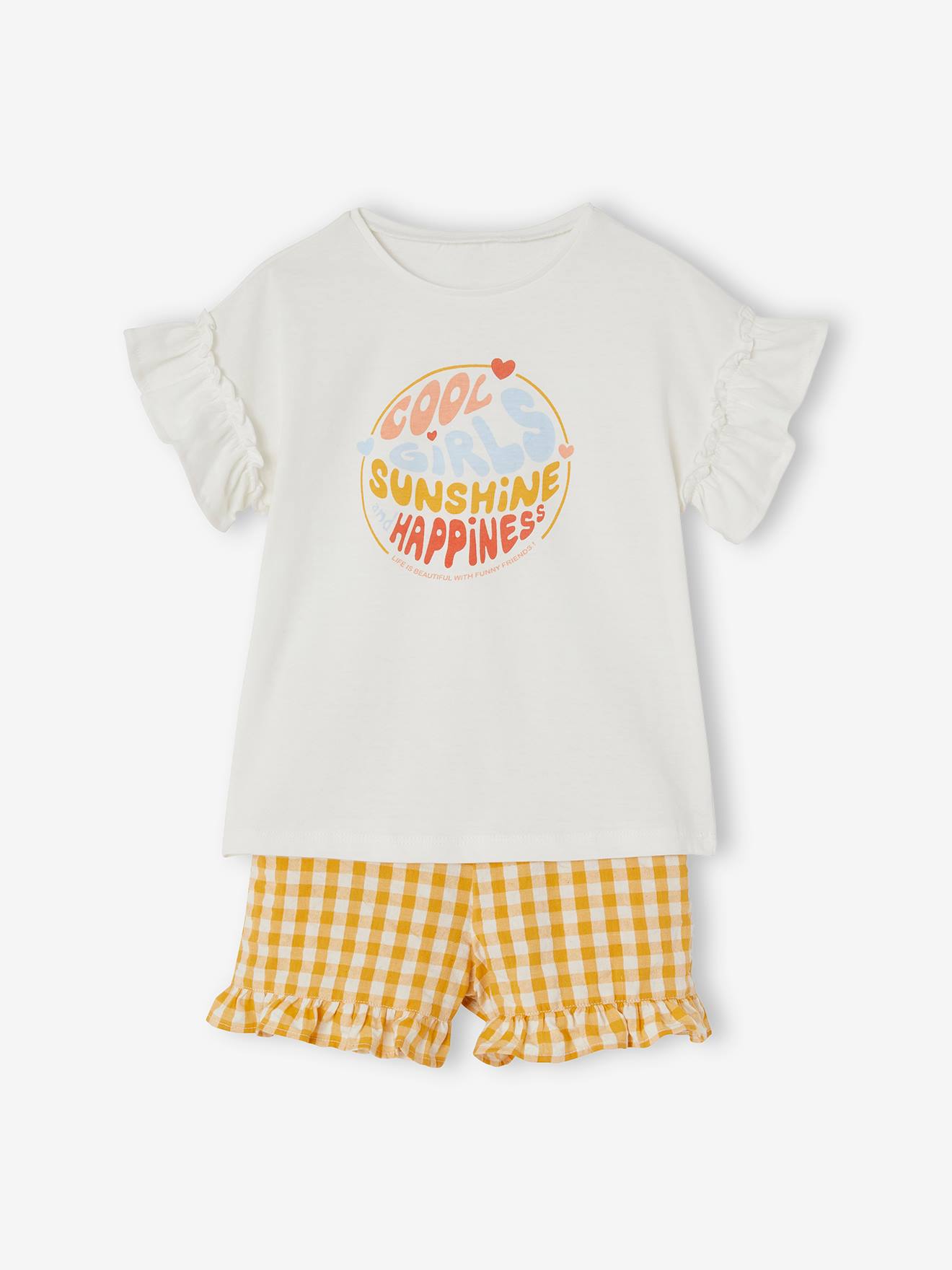 Set shirt en short met vichyruiten voor meisjes ivoor