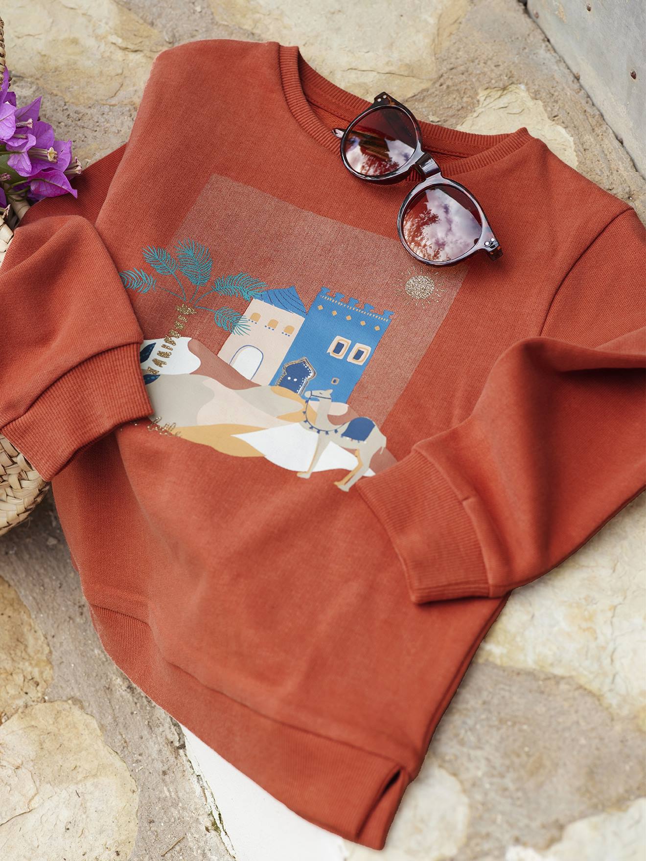 Sweatshirt met Marokkaans motief voor meisjes grijs oranje